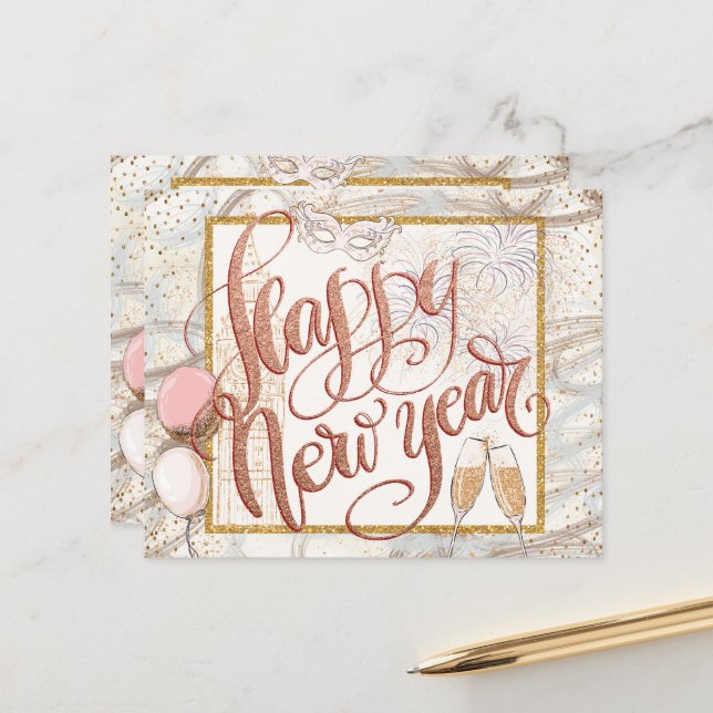 BUDGET-skript Champagne Balloons Gott nytt år (Fram/Back In Situ)