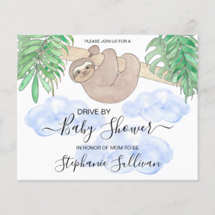 Budget Sloth Drive By Pojke Baby Shower Inbjudan