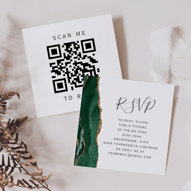 Budget Smaragd Guld Agat Bröllops QR-kod RSVP Tilläggskort (Skapare uppladdad)