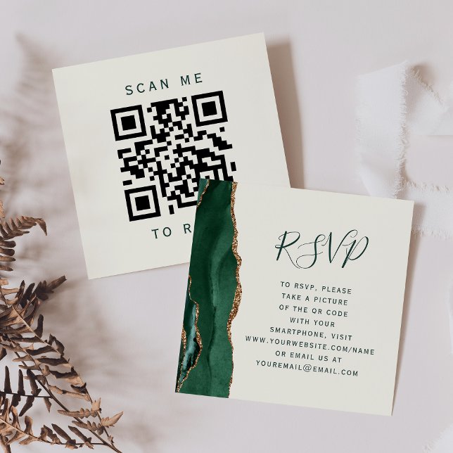 Budget Smaragd Guld Elfenben Bröllop QR-kod RSVP Tilläggskort (Skapare uppladdad)