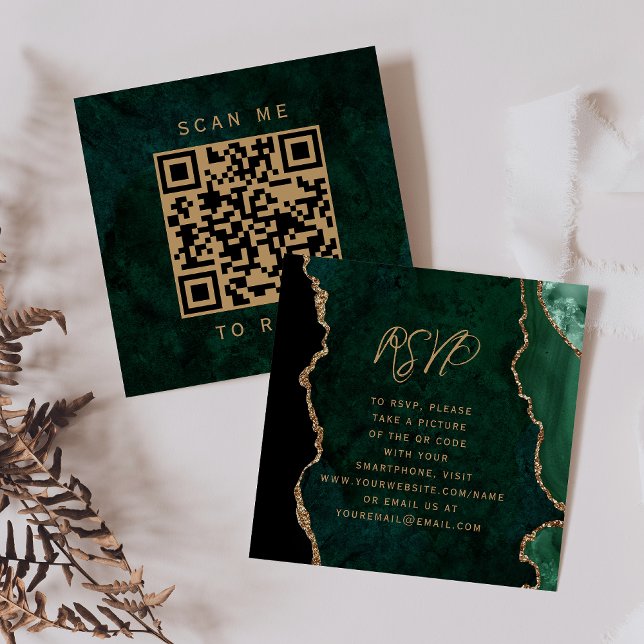 Budget Smaragdgrön Guld Agat Mörk QR-kod RSVP Tilläggskort (Skapare uppladdad)