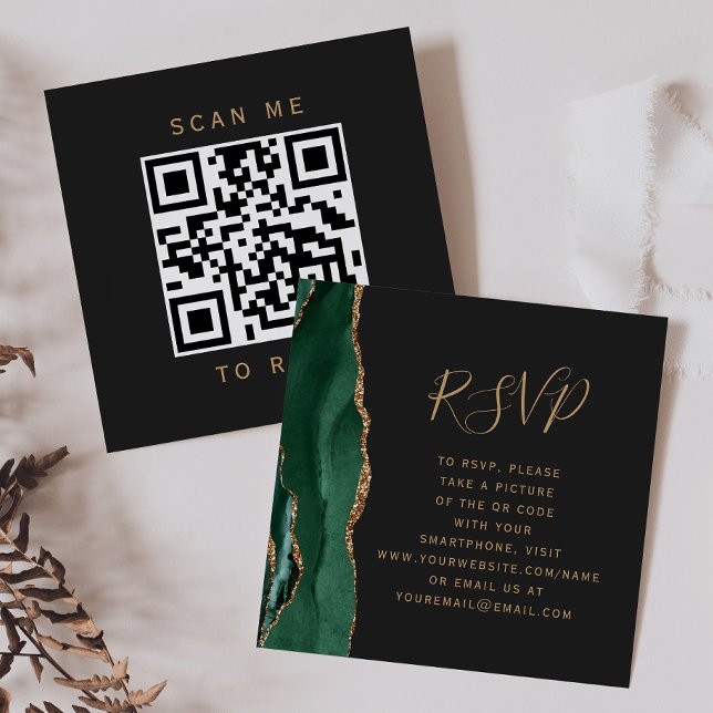 Budget Smaragdgrön Guld Agat Mörk QR-kod RSVP Tilläggskort (Skapare uppladdad)