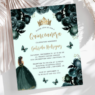 Budget Smaragdgrön Guld Blommig Quinceañera