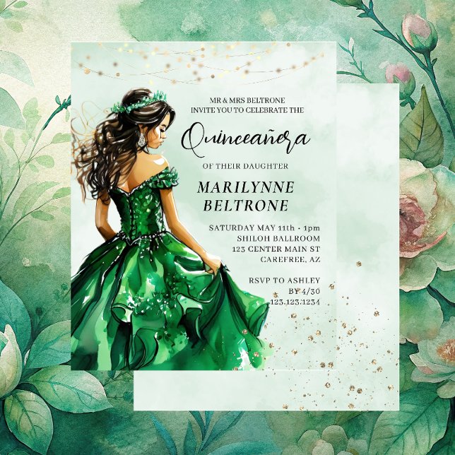 Budget Smaragdgrön Prinsessa Quinceañera Inbjudan (Skapare uppladdad)