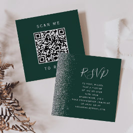 Budget Smaragdgrön Silver Bröllops QR-kod RSVP Tilläggskort