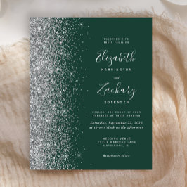 Budget Smaragdgrön Silverglitter Bröllopsinbjudan