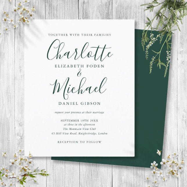 Budget Smaragdgrön Skript Bröllopsinbjudan (Budget Emerald Green Script Wedding Invitation)