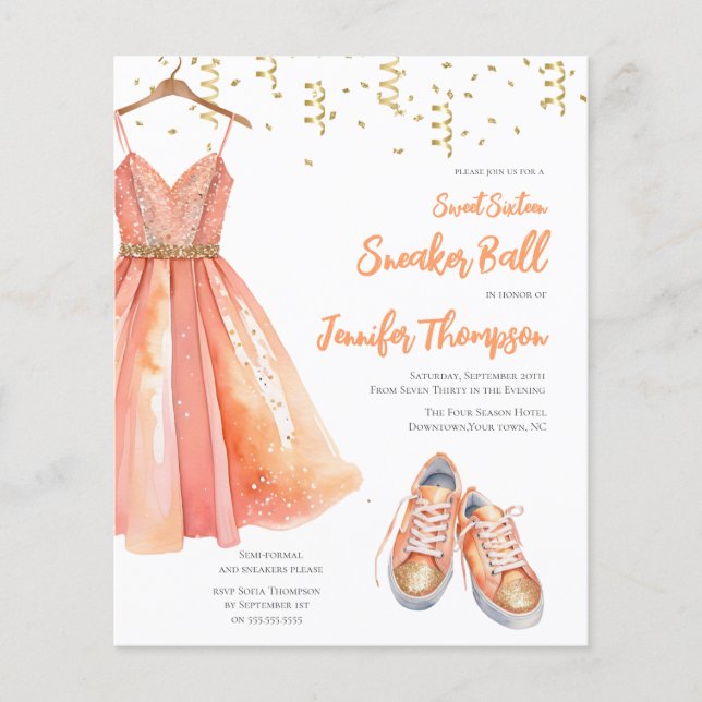 Budget Sneaker Bal Sweet 16 Peach & Guld Glitter (Framsida)