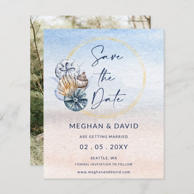 Budget Sniglar Sommar Strand Foto Spara Datumet (Fram/baksida)