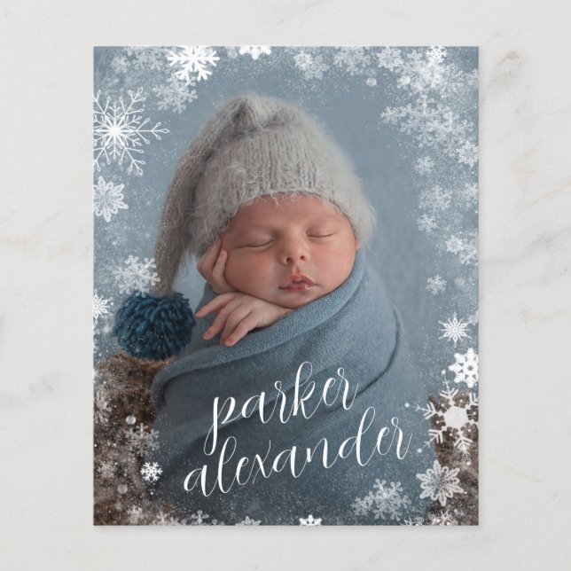 Budget Snöflingor Photo Birth Notice (Framsida)