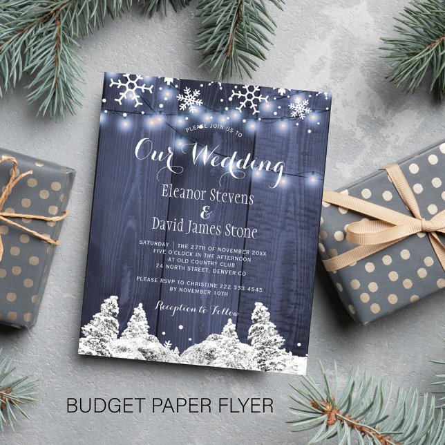 Budget snöflingor vinterbröllopsinbjudan flygblad (Skapare uppladdad)