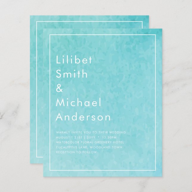 Budget SNÖSTORM BLUE Watercolor Beach bröllop (Fram/baksida)