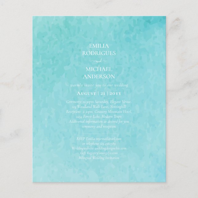 Budget SNÖSTORM BLUE Watercolor Beach bröllop Flygblad (Framsidan)