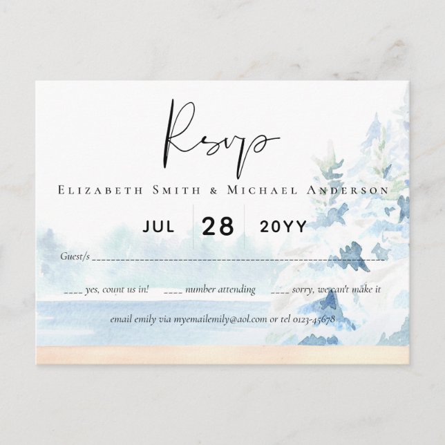 BUDGET Snowy Mountains Winter Sjö Träd Vykort (Framsida)