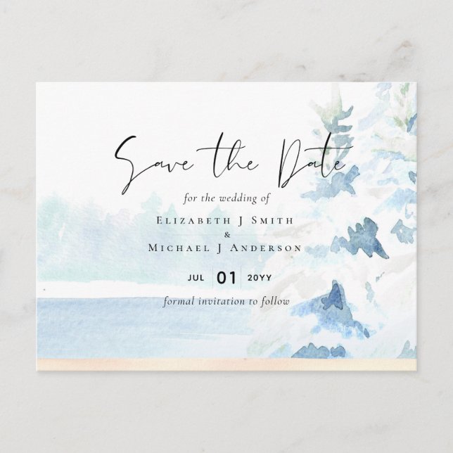 BUDGET Snowy Mountains Winter Sjö Träd Vykort (Framsida)