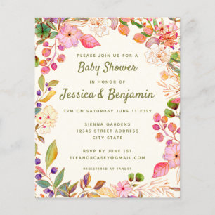 Budget Snygg Vattenfärg Blommig Baby Shower Inbjud