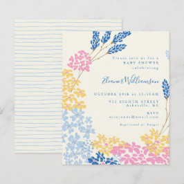 Budget Snygga Blå Gula Blommor Baby Shower Inbjuda