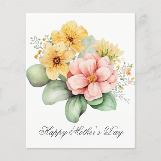 Budget Snygga Vattenfärg Blommor Mors Dag Kort (Framsida)
