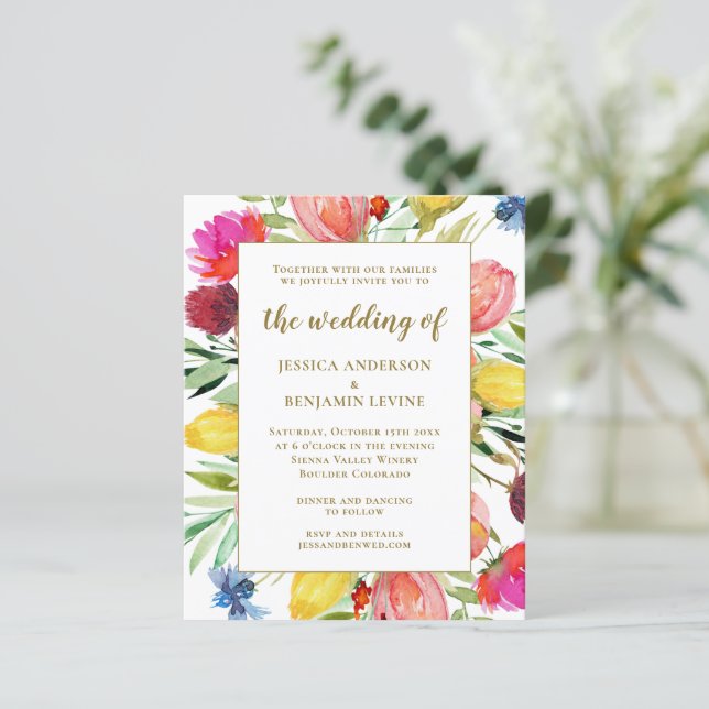 Budget Snyggt Watercolor Garden Wedding Inbjudan (Stående Fram)