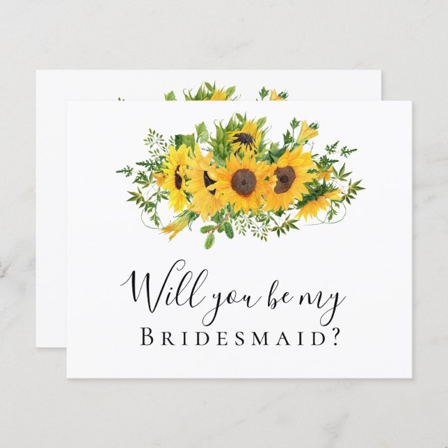BUDGET Solros, blir du min Bridesmaid? Kort (Fram/baksida)