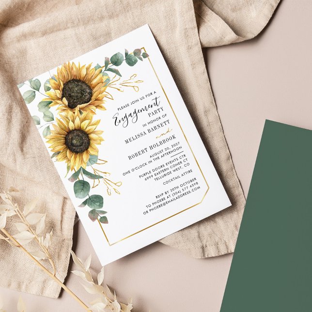 Budget solros grönskande förlovningsinbjudan (Sunflower Eucalyptus Engagement Party Invitation)
