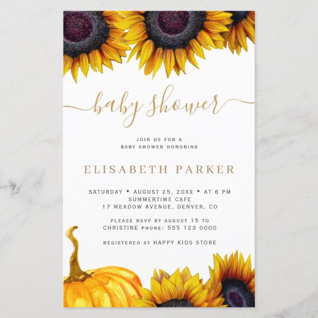 Budget solros guld baby shower inbjudan (Framsida)