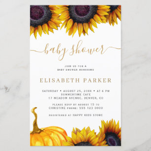 Budget solros guld baby shower inbjudan