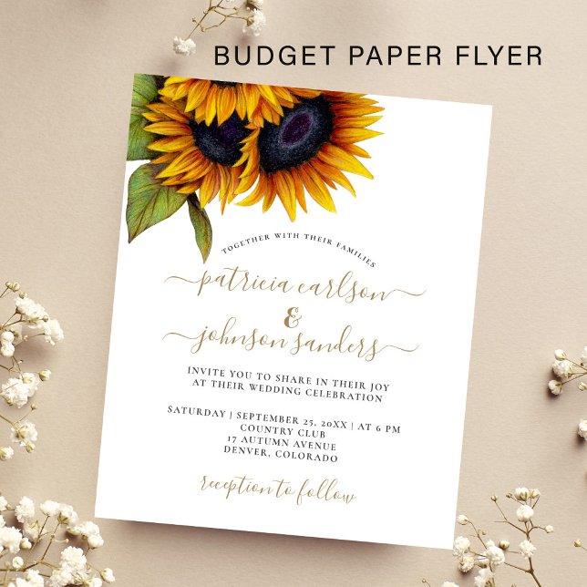 Budget solros rustik elegant bröllopsinbjudan flygblad (Skapare uppladdad)