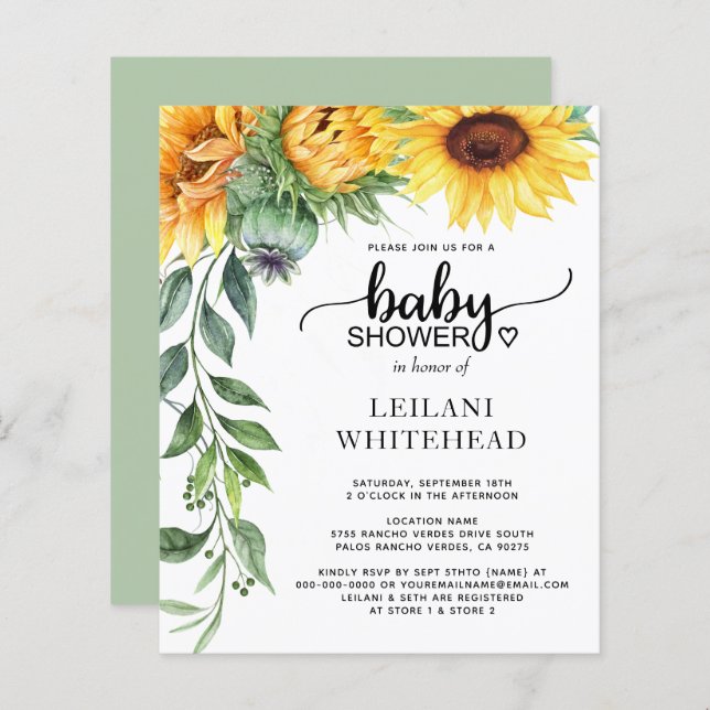 Budget Solros Vattenfärg Baby Shower (Fram/baksida)