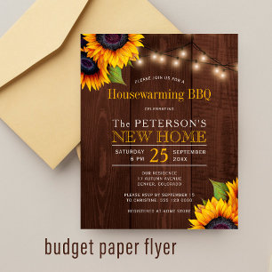 Budget solrosar inflyttningsfest grillinbjudan flygblad