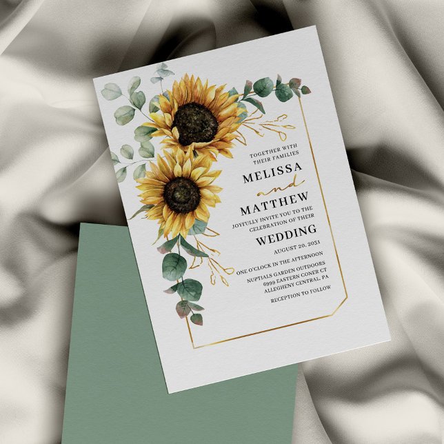 Budget Solrosokalyptus bröllopsinbjudan (Watercolor Sunflower Eucalyptus Wedding Invitation)