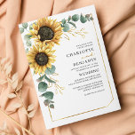 Budget Solrosokalyptus bröllopsinbjudan Flygblad<br><div class="desc">Skapa ett modernt inbjudningskort för Solros-Blommigten med den här söta mallen med vacker rustik blommigt bouquet,  geometrisk guld-effekt ram,  med modern enkel typografi. TIP: Matchande bröllop-svit som OSA,  bröllopsprogram,  banderoller,  tapetik,  presentkort,  skyltar och andra bröllop-kök och märkre-godis finns i samlingen nedan med denna design.</div>