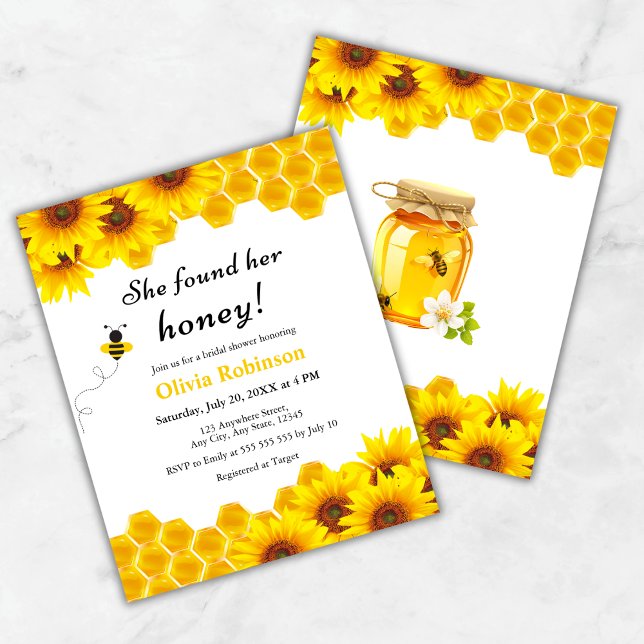 Budget som hon hittade sin honung Möhippa Inbjudan (Budget Yellow Floral She Found Her Honey Bridal Shower Invitation)