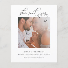 Budget som hon sa ja-skript, fototext, Förlovning