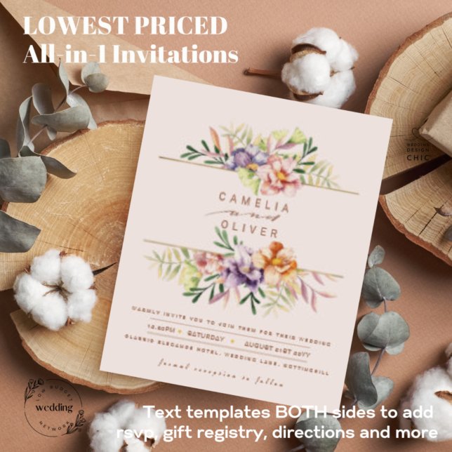 BUDGET Sommar Blommig Bröllopsinbjudan QR-kod RSVP Flygblad (Skapare uppladdad)