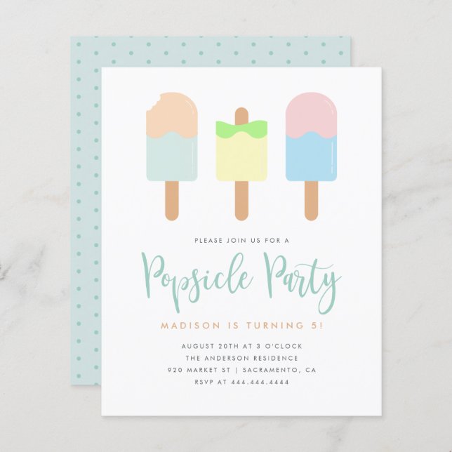 Budget, sommarpastel Popsicle Party Kids' Birthday (Fram/baksida)