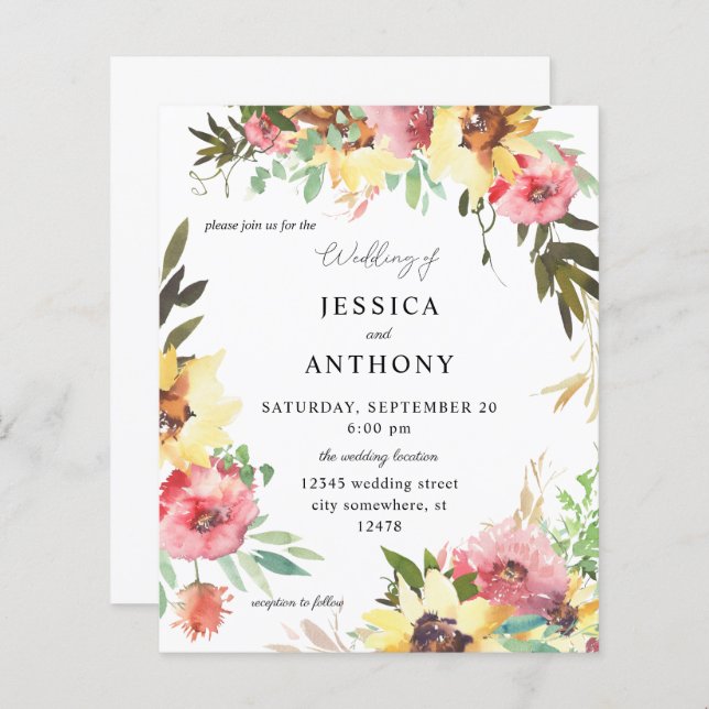 Budget Sommarsolrosor Blommigt Bröllop 2 (Fram/baksida)