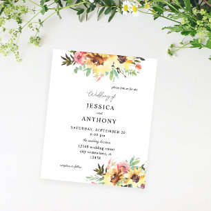 Budget Sommarsolrosor Blommigt Bröllop Flygblad