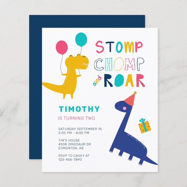 Budget Söt Dinosaurie Födelsedags Färgglad Party P (Fram/baksida)