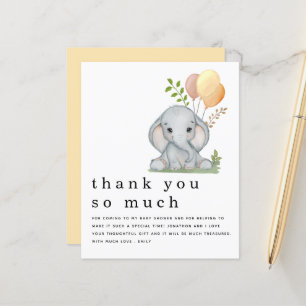 BUDGET Söt Elefant Baby Shower Gul Tacksamhetskort