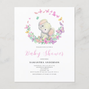 Budget Söt Elefantflicka Baby Shower Inbjudan  Flygblad