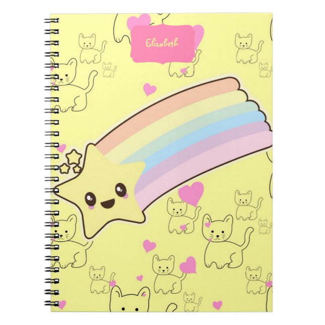 Budget Söt Girly Cute Kawaii Girls Namn Gult Anteckningsbok (Framsidan)