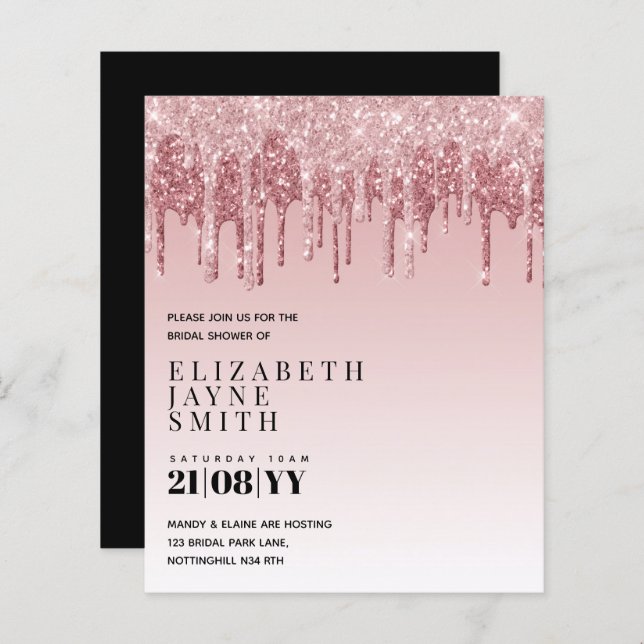 BUDGET Söt Girly Möhippa Inbjudningskort Glitter (Fram/baksida)