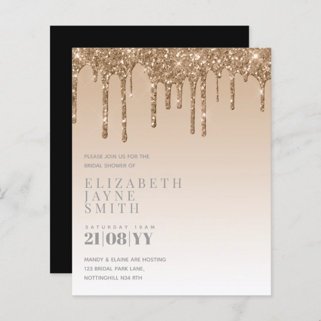 BUDGET Söt Girly Möhippa Inbjudningskort Glitter (Fram/baksida)