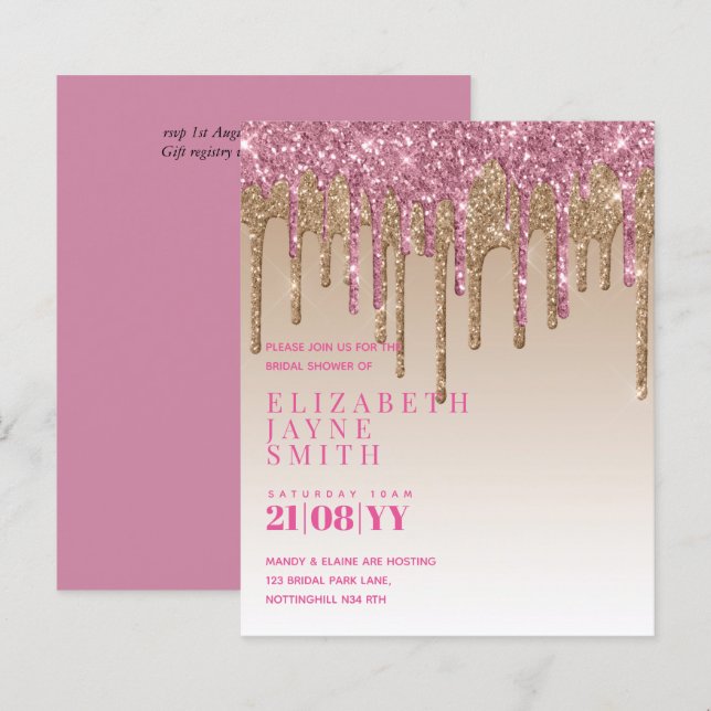 BUDGET Söt Girly Möhippa Inbjudningskort Glitter (Fram/baksida)