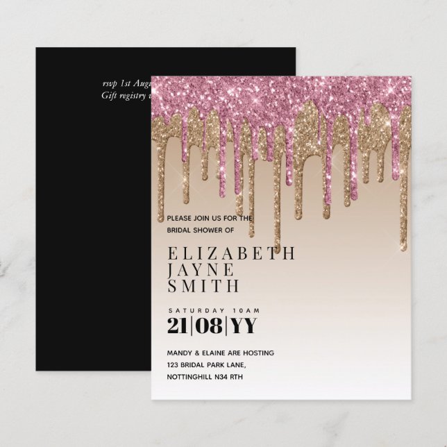 BUDGET Söt Girly Möhippa Inbjudningskort Glitter (Fram/baksida)