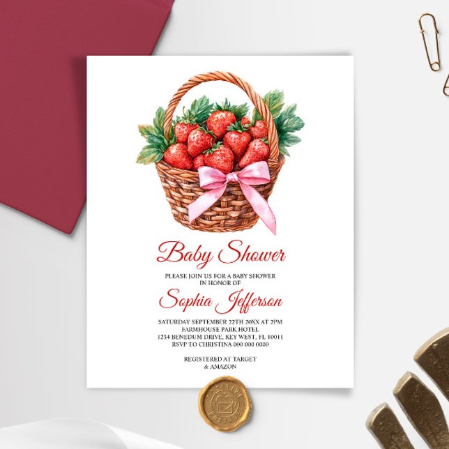 Budget Söt Jordgubbs Baby Shower Inbjudan (Skapare uppladdad)