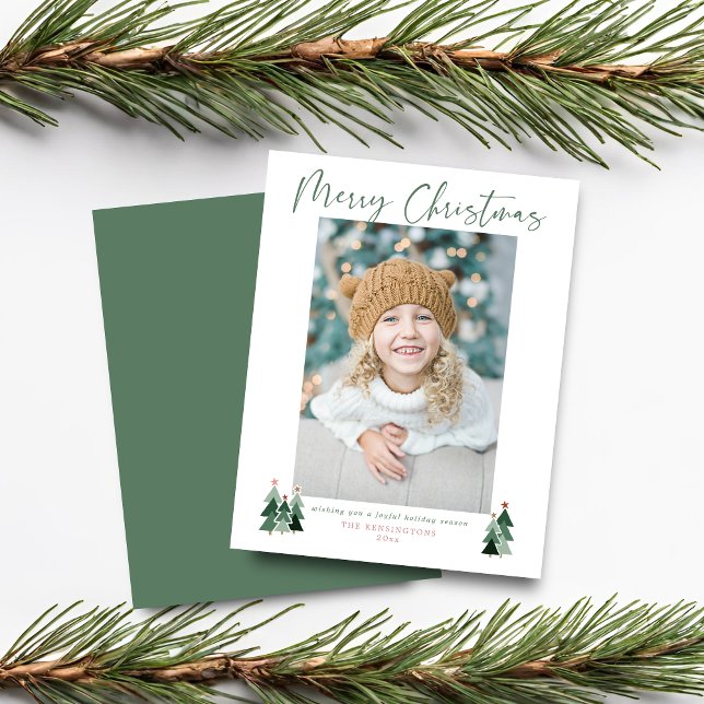 Budget Söt Minimalistisk Modern Jul Foto (Budget Cute Minimalist Modern Christmas Photo Card)