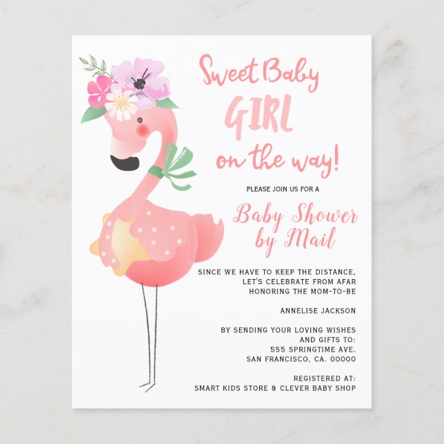 BUDGET söta rosa flamingo baby shower via posten (Framsida)