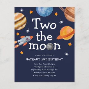 Budget Space Boy's Blue Second Birthday Inbjudan